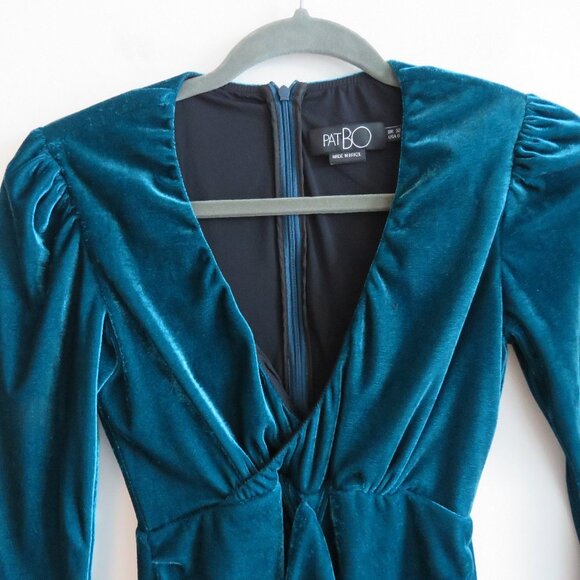 PATBO Velvet Ruched Mini Dress in Azure Blue - Size US 0 - Picture 4 of 15